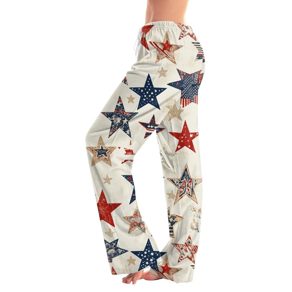 Damen Lässige Mode Komfort Pyjamahose Druck Kordelzughose Volle Länge Lang