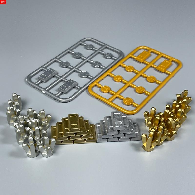 Non-Toxic Moc Bricks Utensil Ingot Bar Dollar Coin Money Gold Silver Painted Gold Gem Treasure Box 99563 Building Blocks Children'S Toys