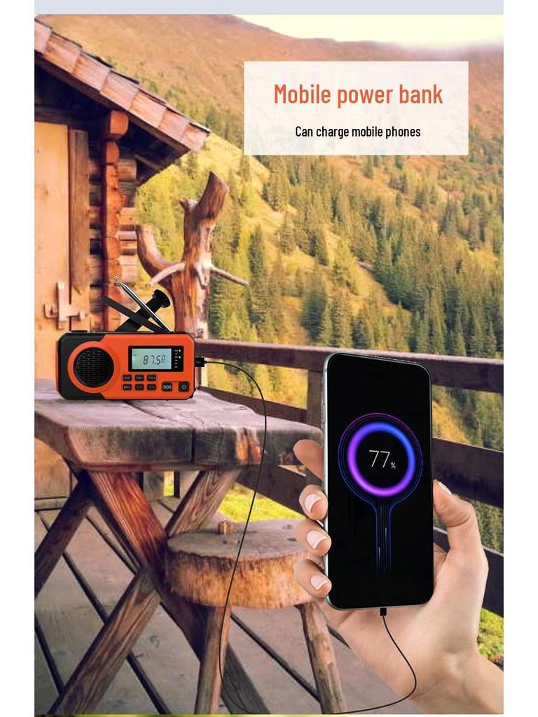 Outdoor Emergency Solar Crank Radio & Multi-Function Flashlight Power Bank