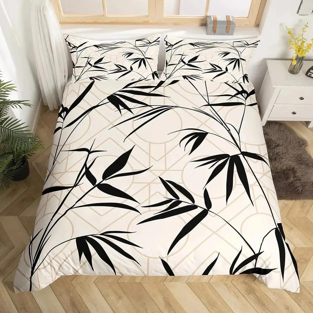 Bamboo Duvet Cover Set Bamboo Branches Bedding Set Tree Print Comforter Cover Fashion Retro Floral Style Quilt Cover Queen Size