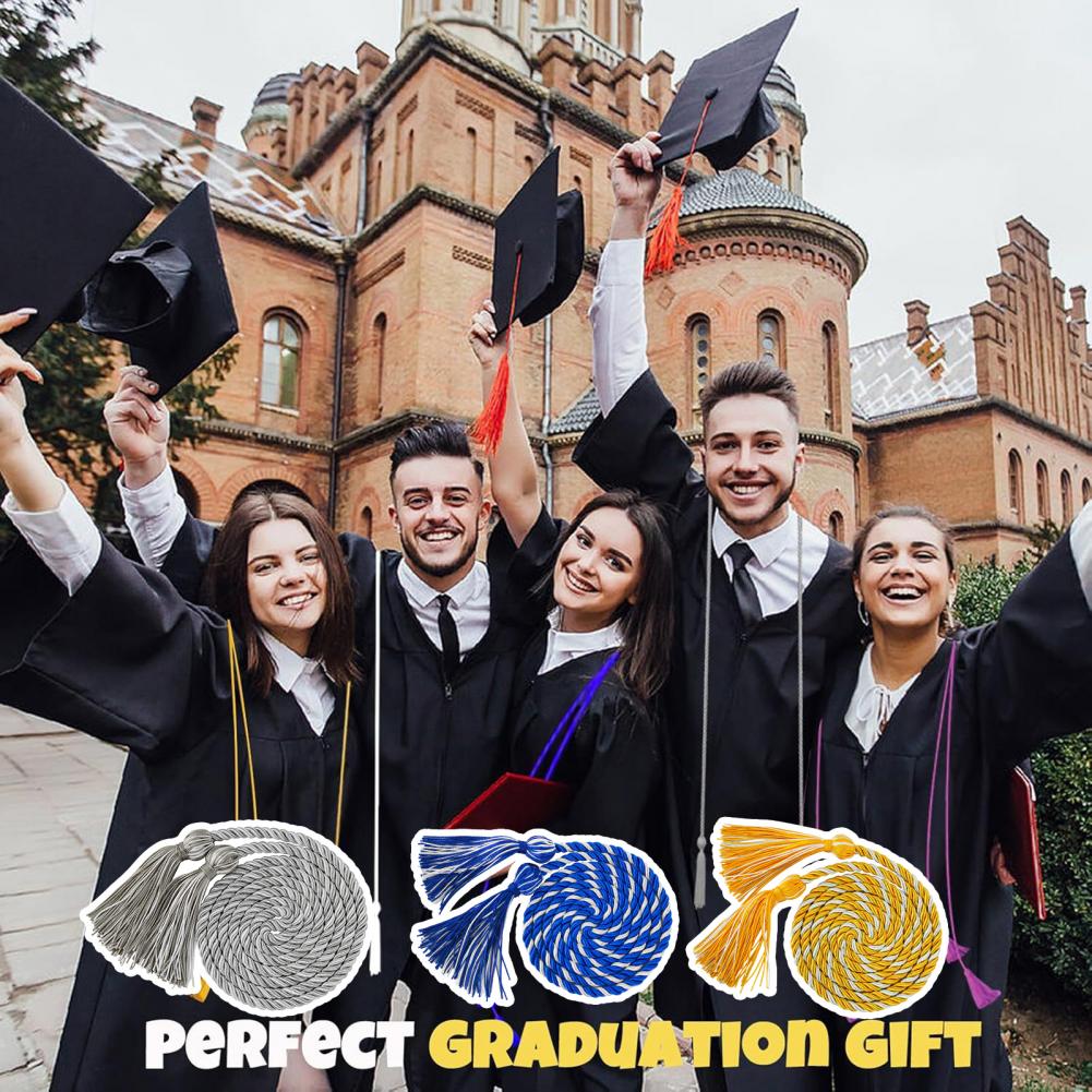 1.7m Graduation Honour Rope Hanger Thick Twisted Rope with Tassel Color-Blocking Tight Knitting Bachelors Master Honour Rope