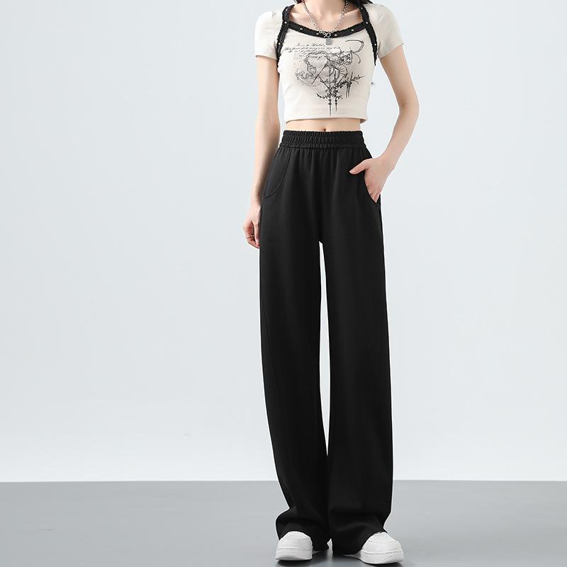 

Narrow version scimitar wide-leg pants women s spring and autumn new high-waisted thin and drape sickle banana pants straight mopping pants S чёрный