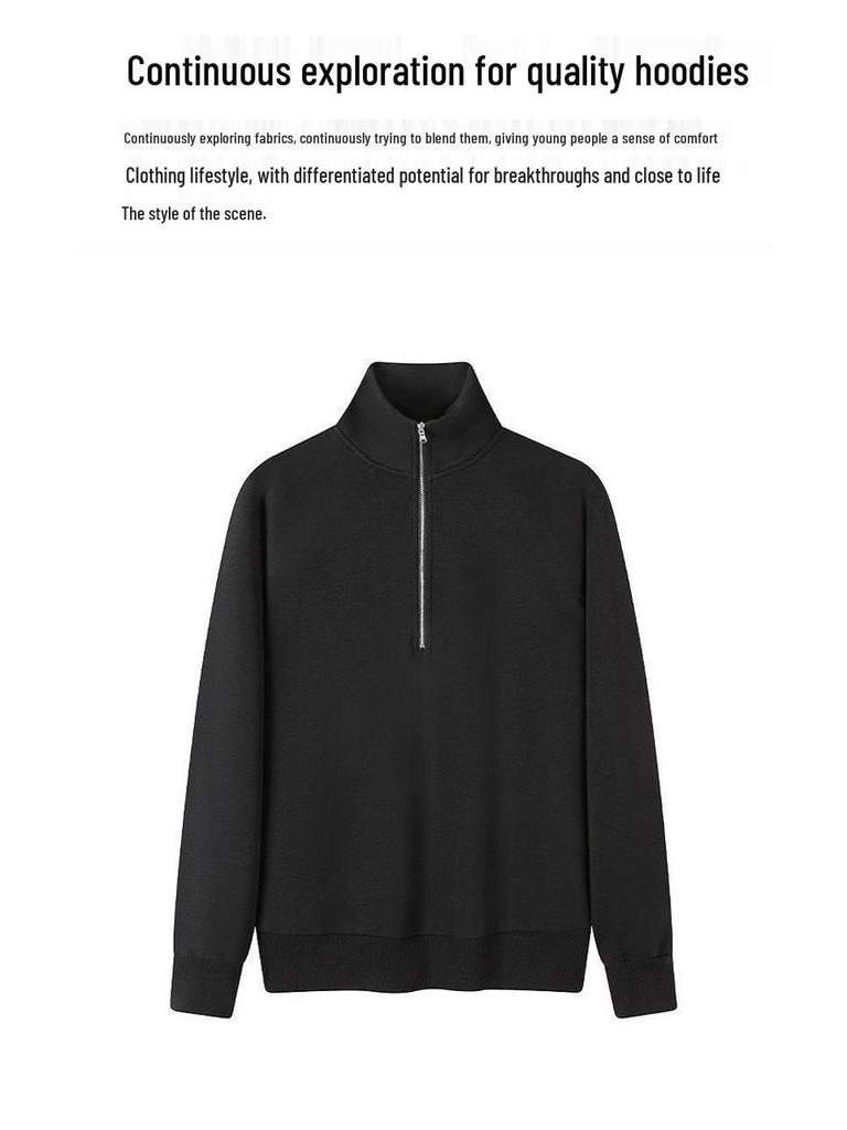 Höst Vinter Ståkrage Halv dragkedja Lös passform Vardaglig Pullover Huvtröja