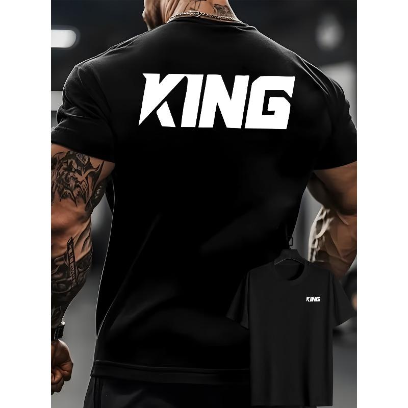 

Men s Casual Fashion Daily T-Shirt with Large KING Lettering on the Back, Sporty Casual Micro-Stretch T-Shirt, Versatile Classic Fit for Sports 4XL чорний