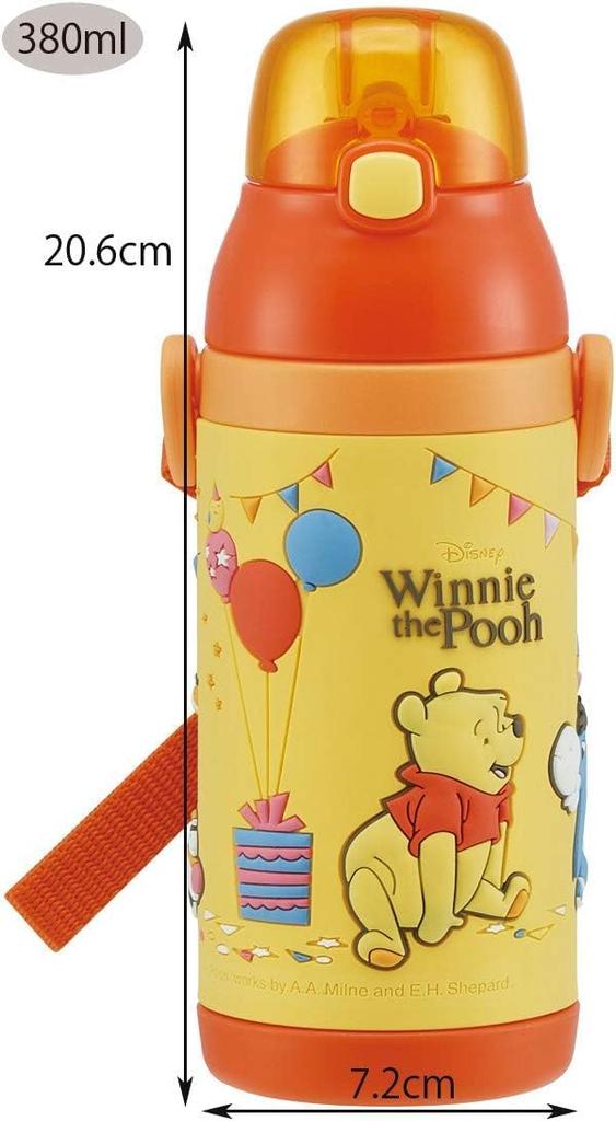 Skater Stainless Steel Water with 3D Winnie the Pooh Disney Children's Bottle, 380ml, Straw, Design, SSPV4,