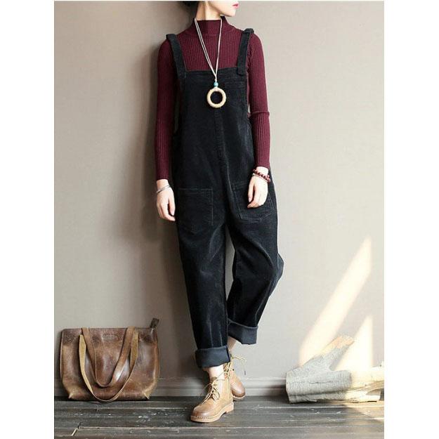 

Womens Corduroy Overalls Casual Loose Dungarees Baggy Playsuits Jumpsuits Plus Size S чёрный