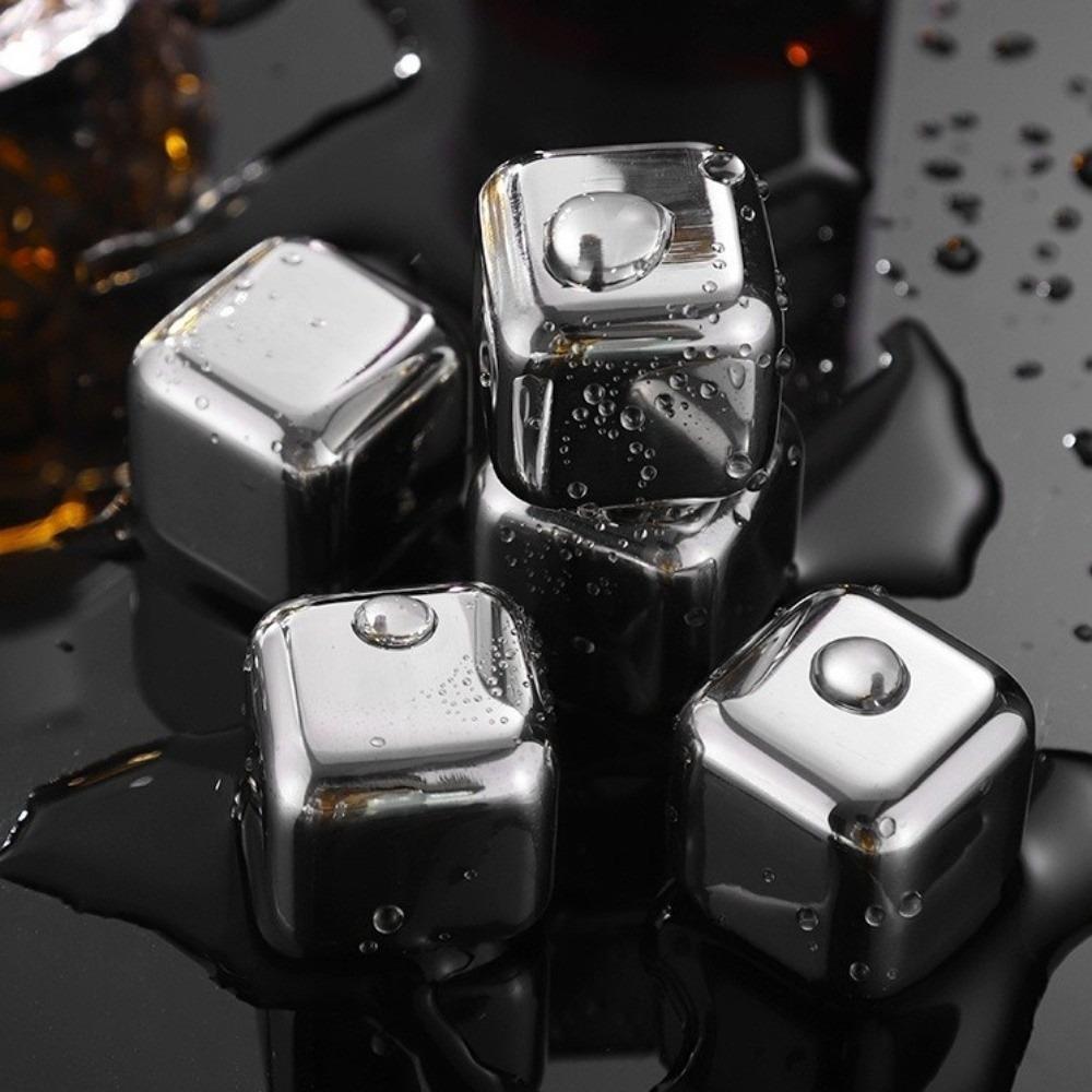4/6/8pcs Set 304 Stainless Steel Ice Cubes Reusable Quick-Freeze Cooling Rock with Clip Odorless Bar Tool for Beer Whiskey
