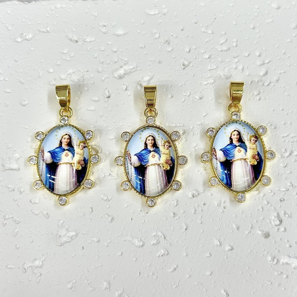Oval Copper Personality Trendy Portrait Virgin Mary Pendant Necklace Bracelet Accessories Material