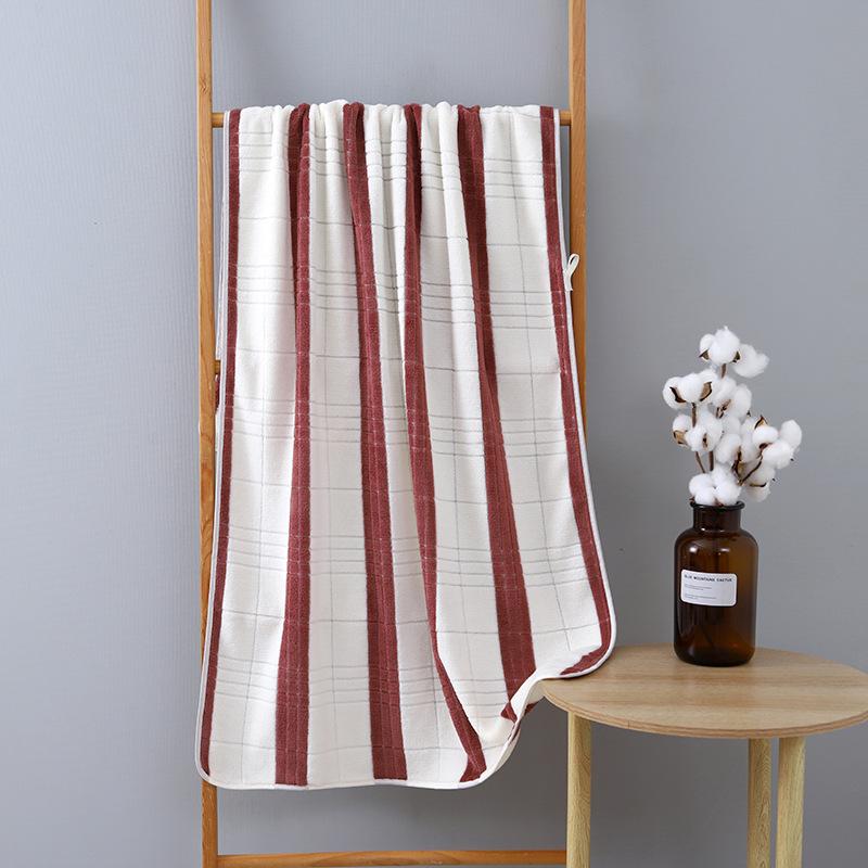Quick-drying Coral Fleece Bath Towel Soft Thickened Absorbent Wide Striped English Hemming Beach Towel