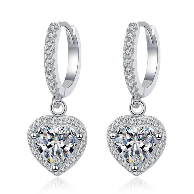 Fashion Light Luxury Heart Shaped Earrings With Zircon Stones Elegant Daily Wear Jewelry For Women