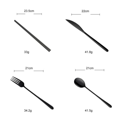 Hive Mind Nordic Style Cutlery Assortment Set (4 Pieces): Spoon, Fork, Knife, and Chopsticks