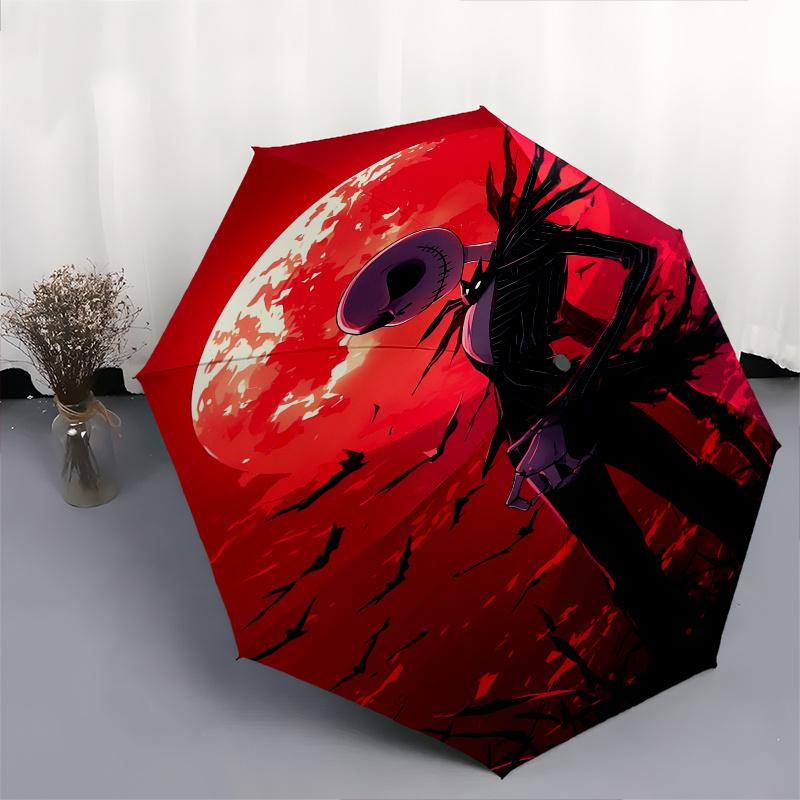 Jack Skellington,Halloween Town Automatic Opening and Closing Umbrella - 8-rib Folding Design, Lightweight and Portable, Suitable for Daily