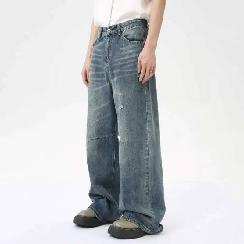 STREETRICH American Style Men's Denim Pants Washing Fashion Loose Men's Straight Trousers Casual Wide Leg Jeans