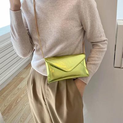 Damen Mini Glänzende Leder Umschlag Geldbörse Frauen Luxus Goldene Kette Umhängetasche Mode Mädchen Pinke Handy Geldbörse