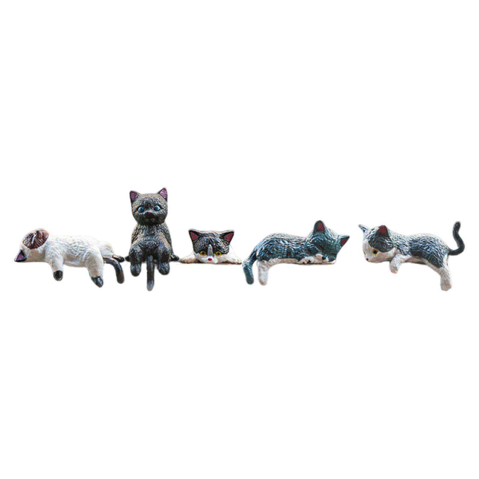 

5x Small Cat Statue Computer Decor Resin Office Miniature Shelf Figure Collectible Figurine Car Dashboard Accessories