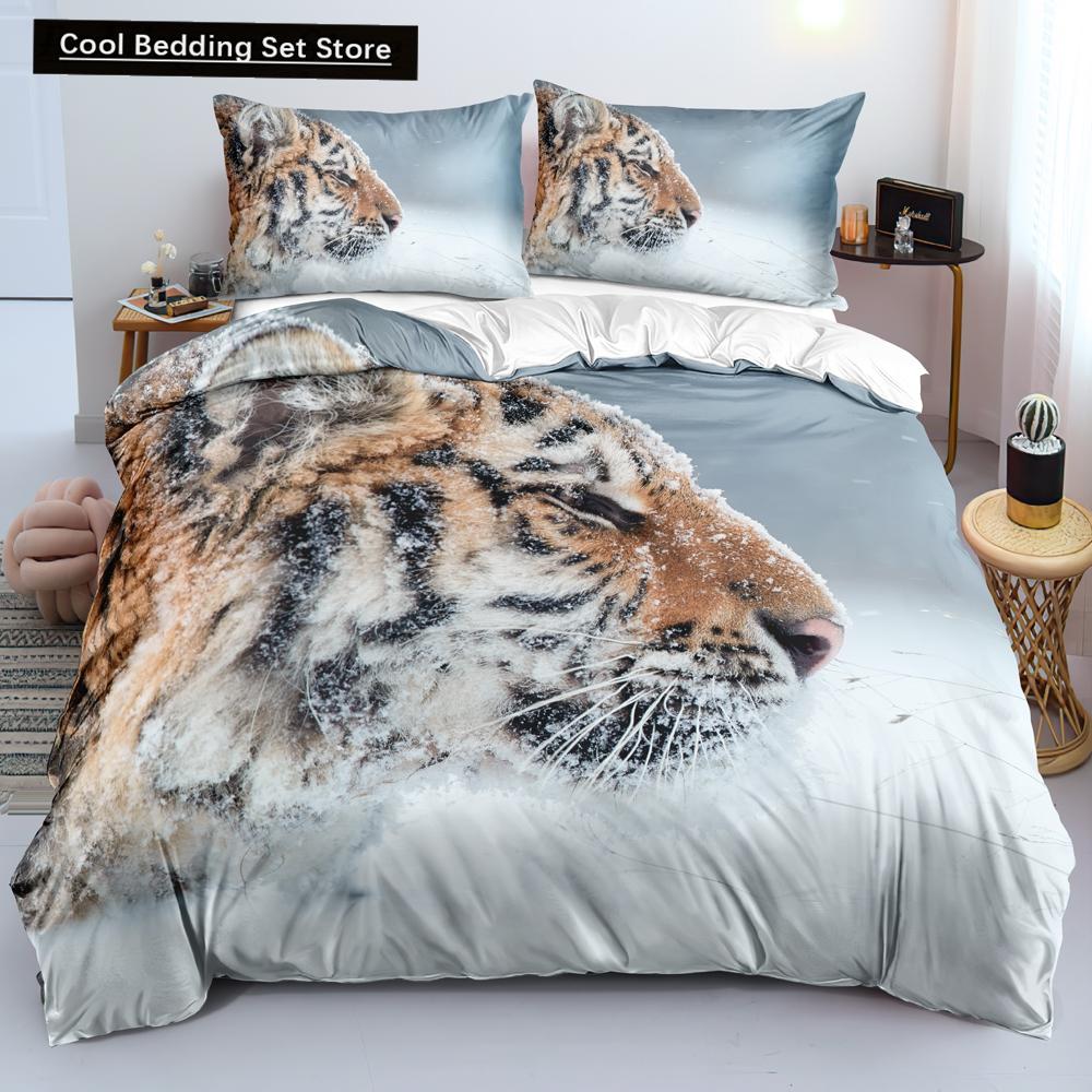 3D Tiger Duvet Cover Soft Comforter Cover Animal Bedding Set Tiger Pattern Quilt Cover for Bedroom Decor 2/3Pcs King Queen Size