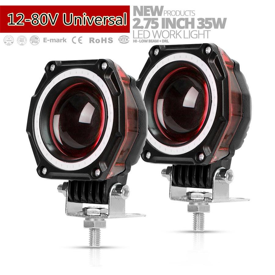 2X 2.75Inch 70W 5000LmLed Pods Work Light Lamp Spot Light With Angel Eye Offroad Suv Atv Jeep Motorcycle Drl High/Low Beam Flashing