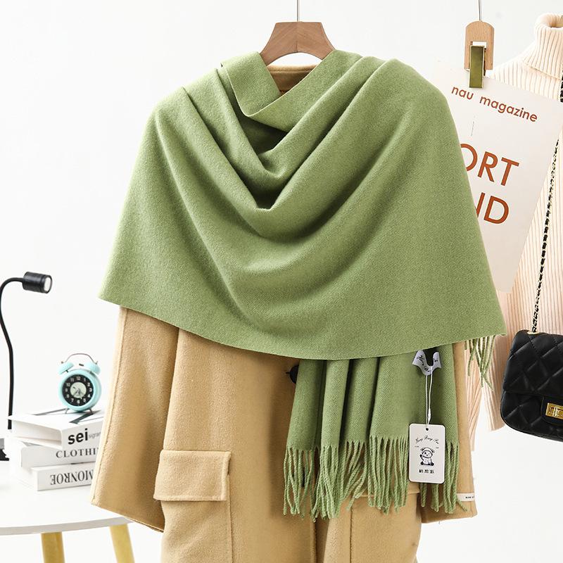 Wool Cashmere Feel Scarf Autumn and Winter Versatile Solid Color Scarf Women's Winter High End Imitation Cashmere Scarf