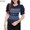 ZANZEA Women Casual Round Neck Short Sleeve Print Blouse