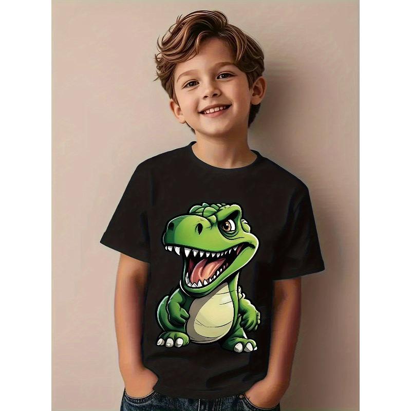 Boys Summer Cute Little Dinosaur Pattern Print Fashion Comfortable Short Sleeve T-Shirt Kids Top 110 чёрный
