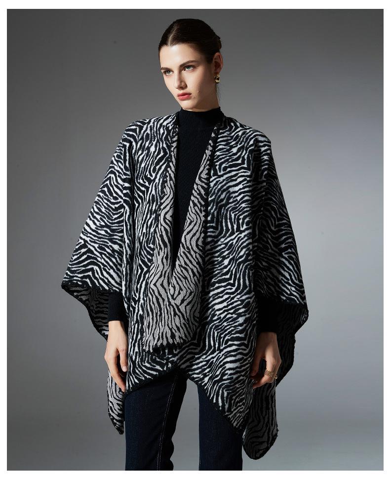 Plus Size Zebra Print Shawl: European/American Autumn/Winter Women's Mid-Length Jacket
