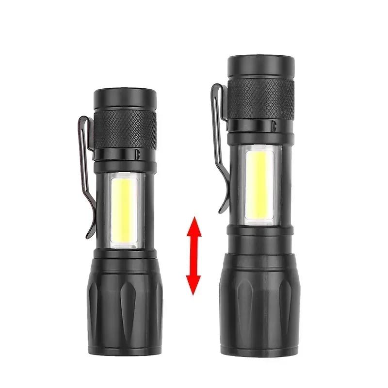 500LM Ultra Bright Mini LED Flashlight USB C Rechargeable COB Zoomable Focus Torch PenClip Camping Emergency Light