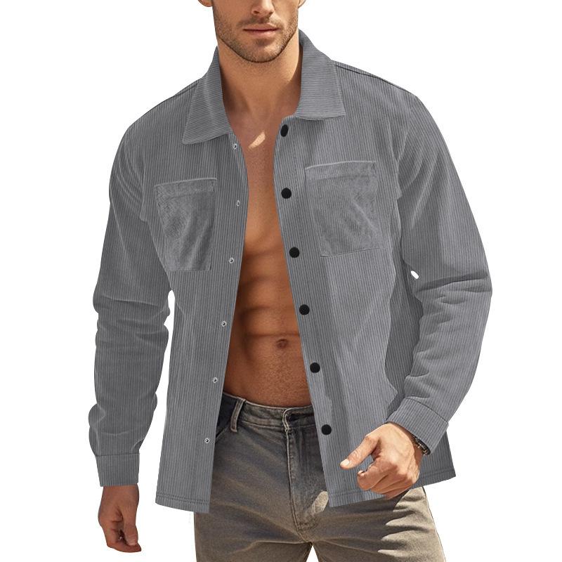 Men'S Jacket Autumn Corduroy Thin Lapel Single-Breasted Multi-Pocket Casual Long-Sleeved Shirt