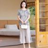 2025 Summer Chinese Style Top & Chiffon Short Sleeve Two-Piece Set for Middle-Aged Women