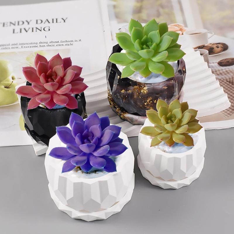 Round Gypsum Silicone Mold DIY Succulents Concrete Flower Pot Vase Plaster Cement Molds Clay Candle Holder Mould Decor