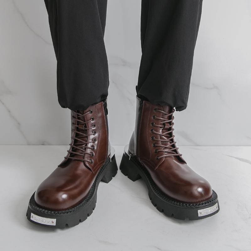 Fashion Casual men's high top leather shoes Comfortable classic style Fashion party and office Black brown boots outdoors 38-46 Youth