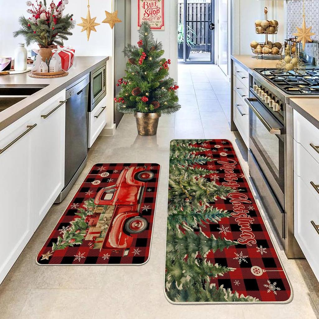 VIKAMA Christmas Vintage Carpet Home Decor, Kitchen, Bathroom, Living Room Corridor, Running Rug, Anti-Slip And Stain-Resistant
