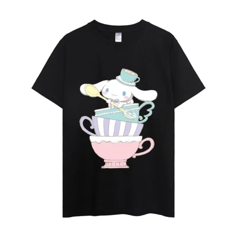 

MINISO Футболка Cinnamoroll Мужская Парная Комбинация Одежды Короткий Рукав Воротник Мода Женская Хлопок XXXXXL чёрный