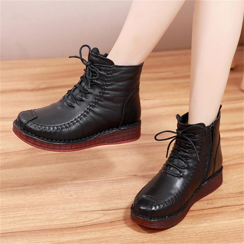Women's Shoes Genuine Leather Boots Women's Fashion Winter Boots Female Flat Shoes Non-slip Warm Shoes Women Ankle Boots