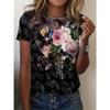 Women's Tee - Pink Peony & Butterfly Floral Graphic, Dark Elegant Garden Design for Casual Daily Wear