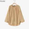 Women Casual Round Neck Solid Color Loose Long Sleeve Blouse