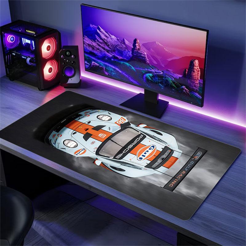 Gulf Racing Art Mouse Pad, Large Gaming Desk Mat, Non-slip XXL Mousepad for Laptop & Tablet, Mini PC Playmat with Stitched Edges