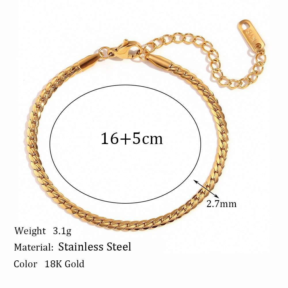 18K Gold-Plated Stainless Steel Paperclip and Rope Chain Bracelet for Women