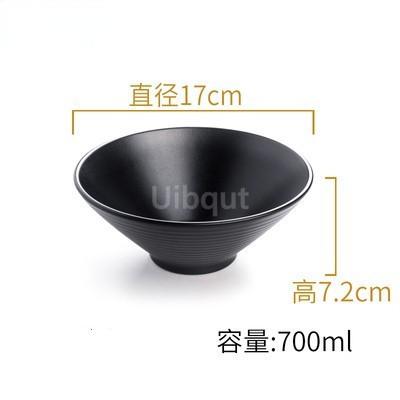 Black Melamine Tableware Black Matte Stripe Ramen Bowl Plastic Household Rice Noodle Salad Bowl Kitchen Dumpling Ramen Bowl Set