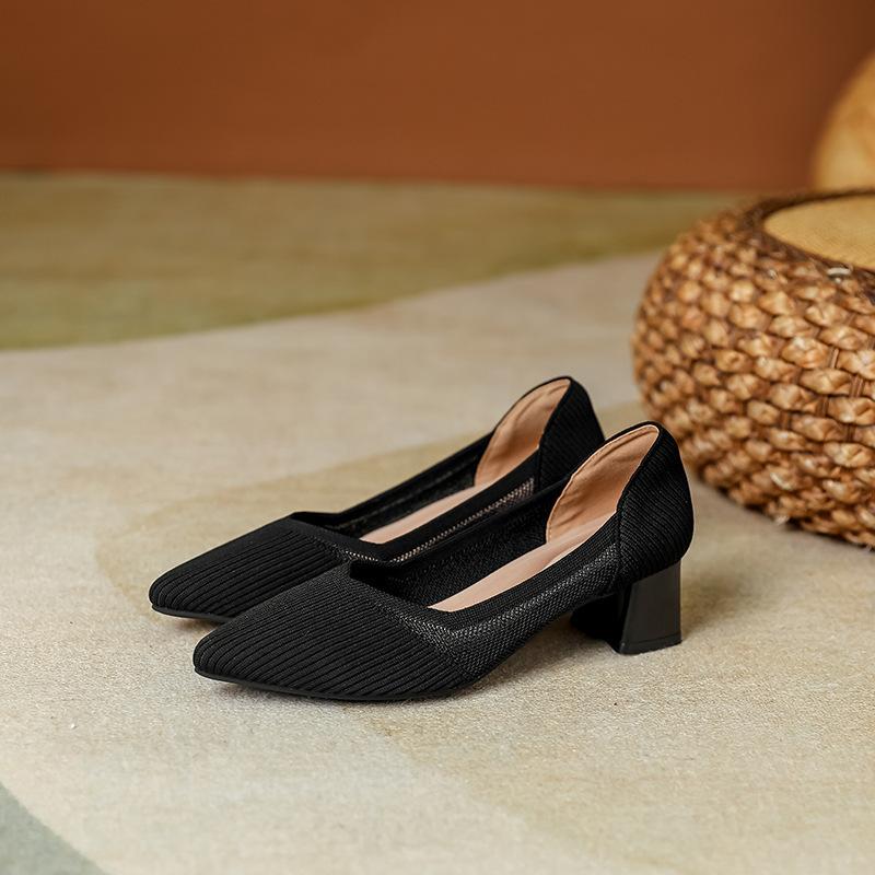 

Новые остроносые рыбацкие сетчатые туфли на толстом каблуке, вязаные туфли-носки, туфли на высоком каблуке с вырезами 34 чёрный