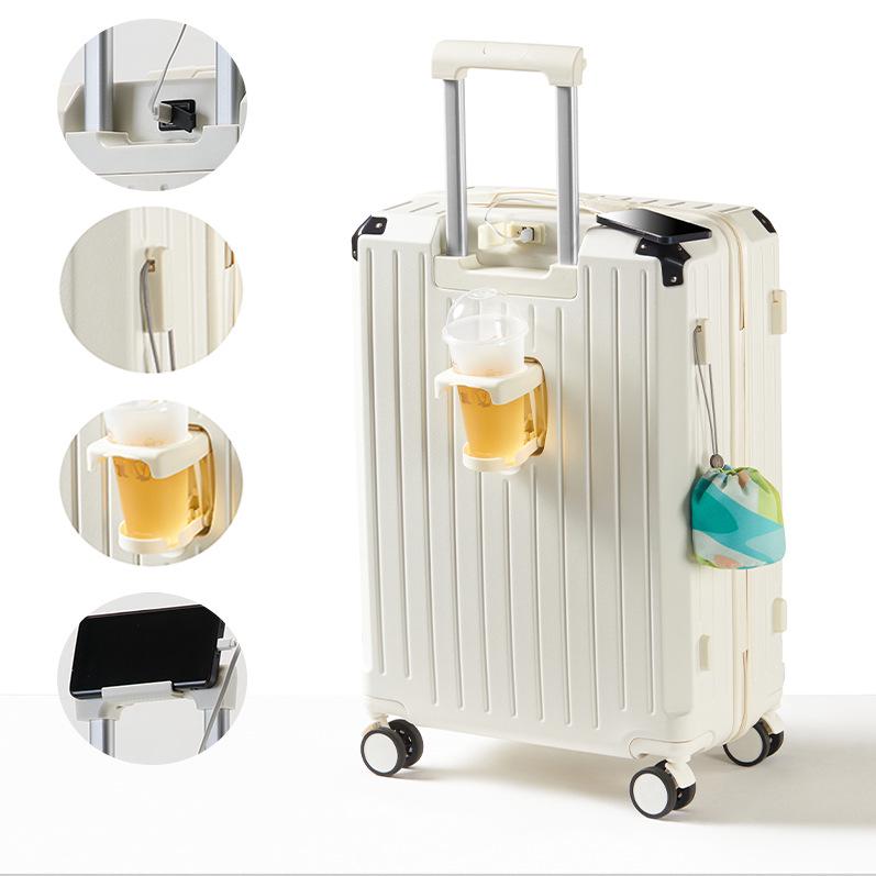 Durable Multifunctional Luggage with Cup Holder, Combination Lock, Rechargeable Features, and Large Capacity for Men and Women
