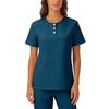 Womens Stretchy Quick Dry V Neck Short Sleeve Top with Pockets Button Front Uniform Blouse for Healthcare Hospitality Service