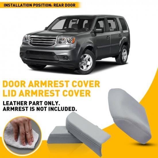 For Pilot Honda Leather Center Console Front Rear Armrest Cover Lid Door Gray