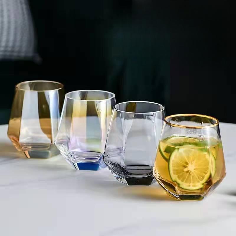 Hexagonal Colorful Cup Transparent Drinkware Household Juice Cup Creative Stylish Whiskey Glass Suitable for Giving To Friends