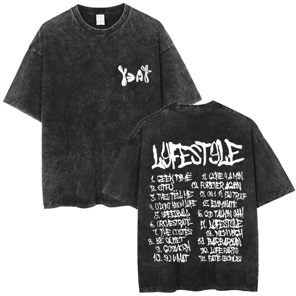 Washed Rapper Yeat Graphic T Shirts LYFESTYLE 2093 Merch T-shirt Hip Hop Fashion Vintage T Shirt Cotton Oversized Tees Unisex