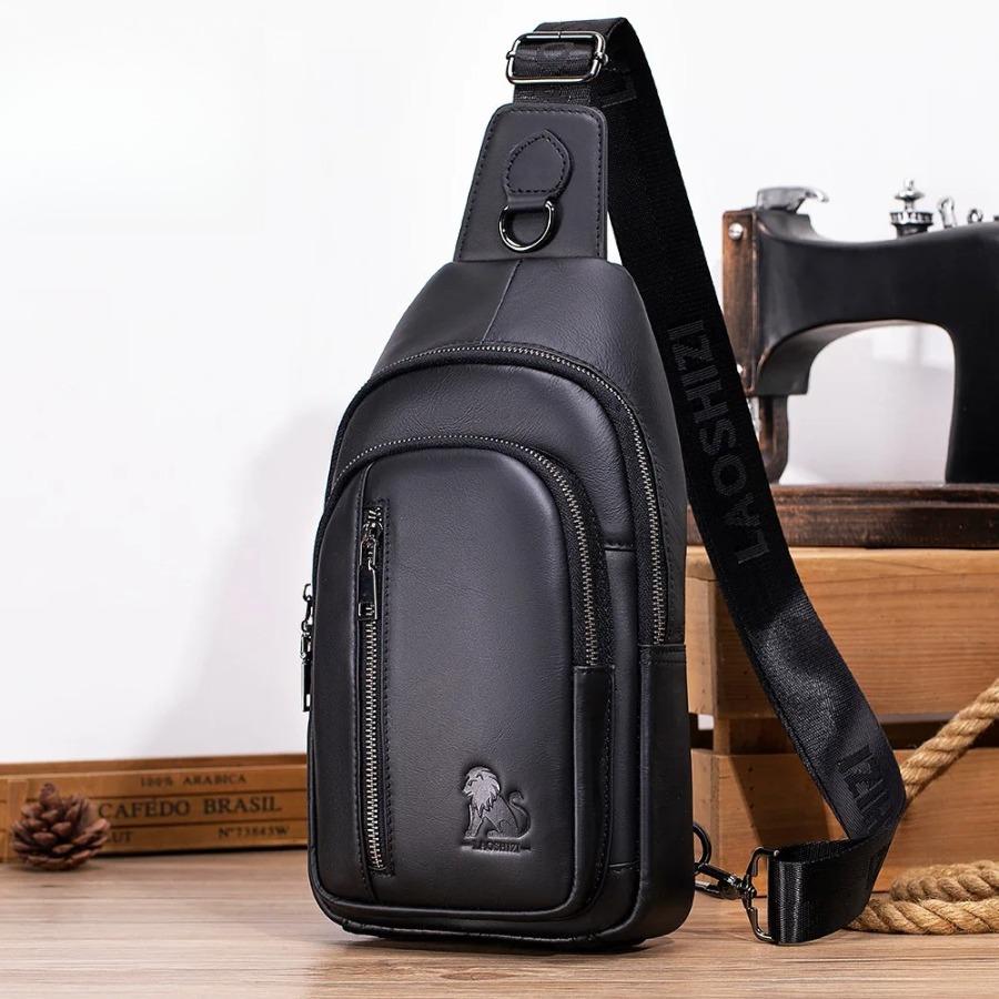 

Men s leather chest bag, large capacity travel crossbody bag, luxurious designer men s bag, outdoor sports shoulder bags чорний