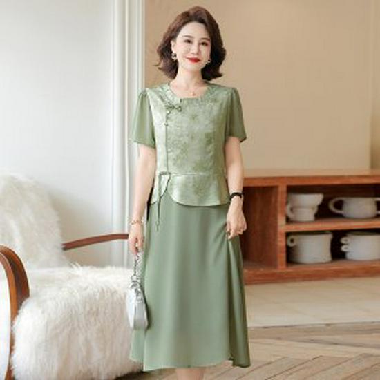 

2026 Summer Plus Size Women s Dresses - Elegant Loose Long Skirts for Middle-Aged & Elderly XL светло-зеленый