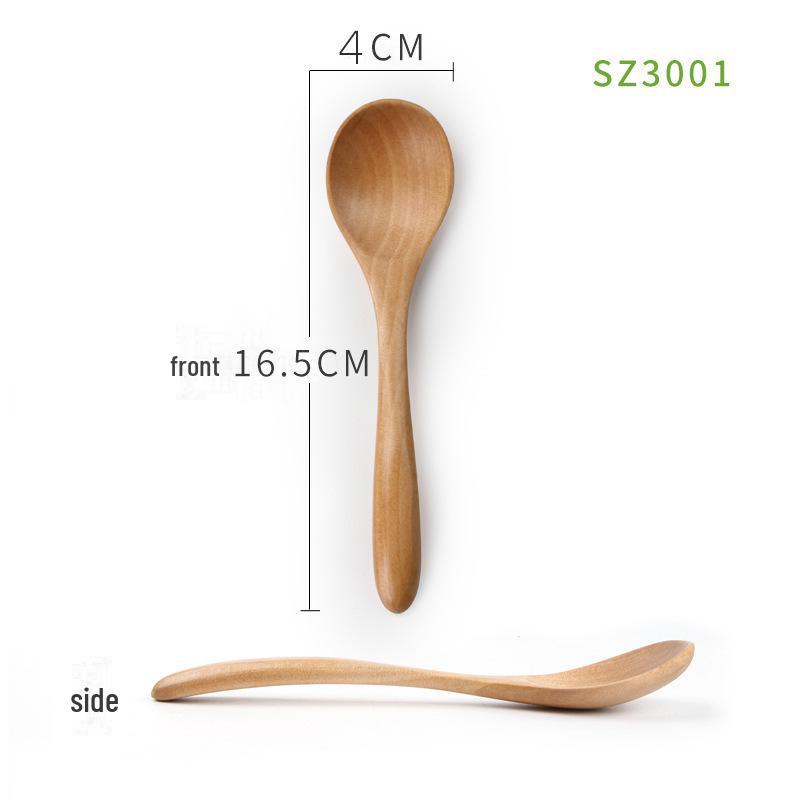 Long-Handled Japanese Wooden Spoon for Rice, Desserts, Coffee, Honey, Jams, and Powder - Engraved Tableware