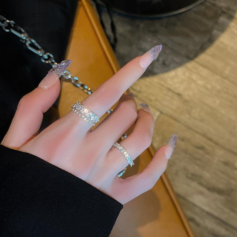 High-End Super Flash Zircon Double-Layer Open Ring, Women'S Tide Light Luxury Niche Fashion Personalized Index Finger Ring