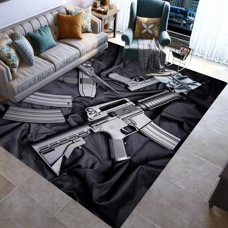 Retro Guns Pistol Ammunition Bullet Cartridge AK M4 Rug Carpet for Living Room Bedroom Decor Non-slip for Sofa Doormat Mat