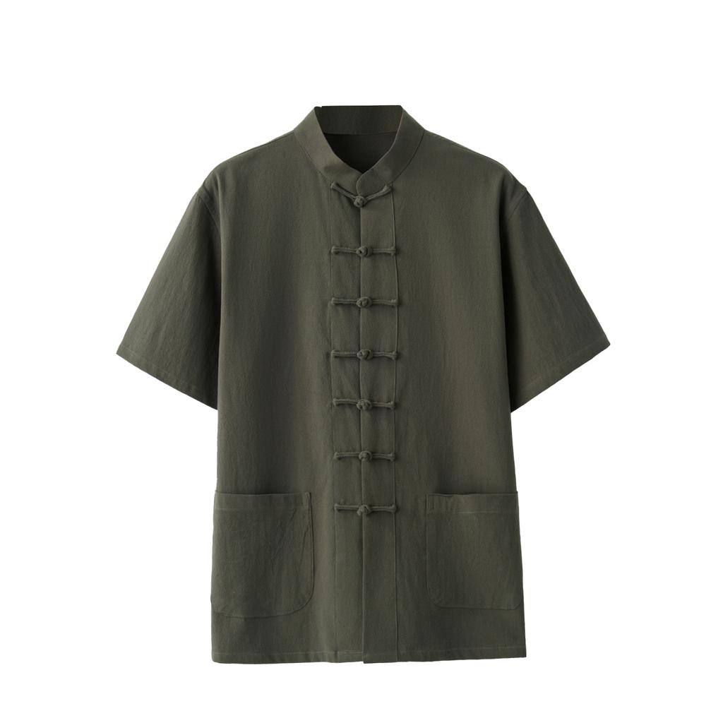 Chinese Traditional Clothes Style Short Sleeve Tai Chi Pure Cotton Shirt Tang Suit Uniform for Men Kung Fu Tang Zhuang Male Top